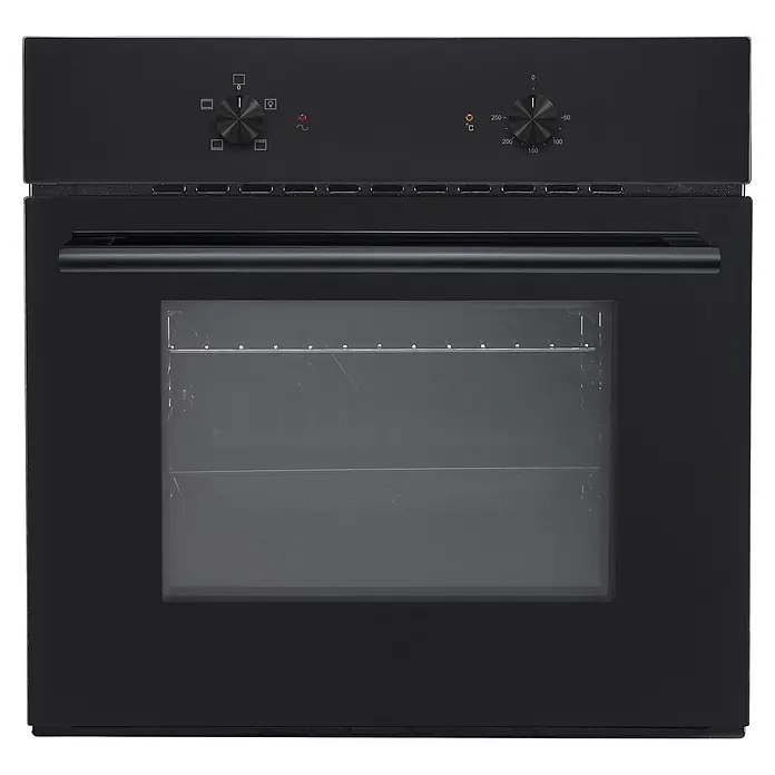 Respekta Einbauherd-Set Richard + Aaron - Anzahl Beheizungsarten: 3 Stk., Schwarz - Schwarzer Einbaubackofen mit Glastür, Bedienfeld und zwei Drehknöpfen.