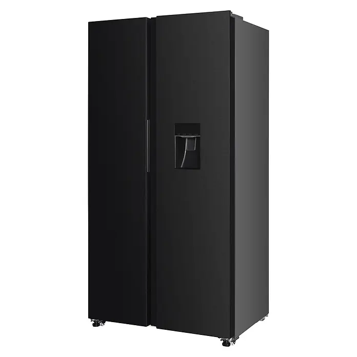 Respekta Kühl-Gefrierkombination Halvar - Nutzinhalt Gesamt: 439 l, 97,2 x 63 x 186,2 cm, Black Steel - Schwarzer Side-by-Side-Kühlschrank aus gebürstetem Metall mit Wasserspender, Türgriff und verstellbaren Füßen.