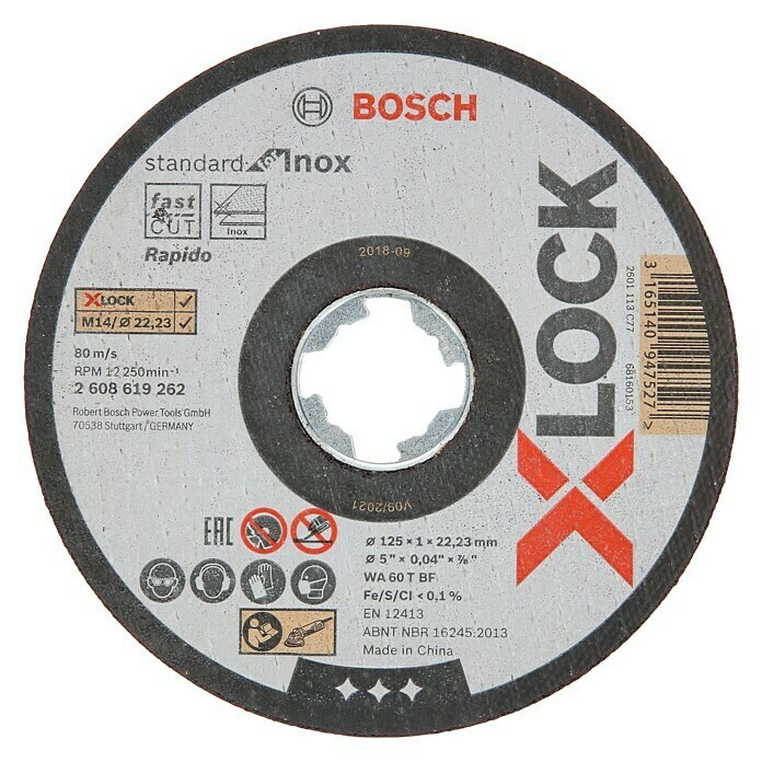 Bosch Professional X-Lock Doorslijpschijf X-Lock Standard for Inox WA 60 T BF (Schijfdiameter: 125 mm, Dikte plaat: 1 mm, Geschikt voor: Metaal)