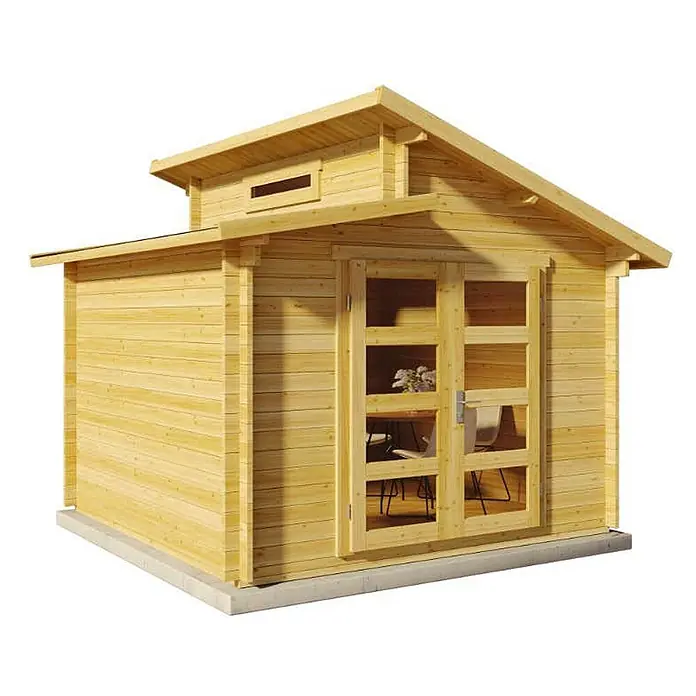 Alpholz Gartenhaus Aktiva - Außenmaß inkl. Dachüberstand (B x T): 360 x 360 cm, Holz, Pinie - Gartenhaus aus hellem Naturholz mit doppelten Glastüren, schrägem Dach und Oberlicht.