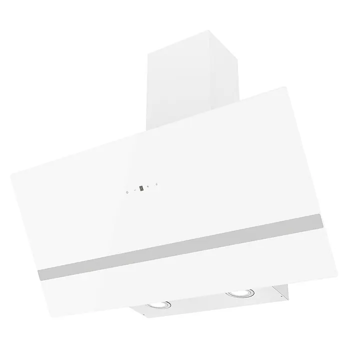 Respekta Schräghaube Hera - Breite: 79,5 cm, Max. Gebläseleistung Abluftbetrieb: 523,9 m³/h, Weiß - Weiße, glänzende Küchenabzugshaube mit silbernem Zierstreifen, Touch-Bedienung und zwei LED-Leuchten.