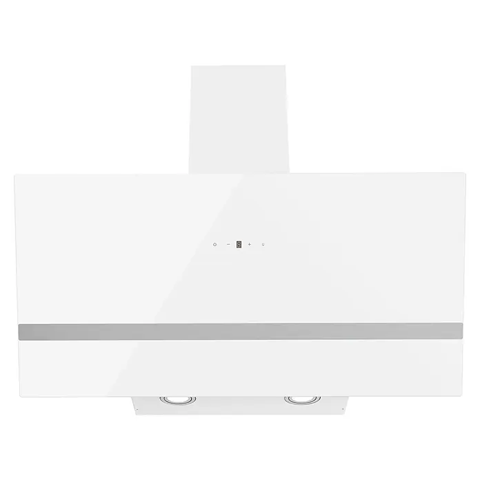 Respekta Schräghaube Hera - Breite: 79,5 cm, Max. Gebläseleistung Abluftbetrieb: 523,9 m³/h, Weiß - Weiße Wandhaube mit Glasfront, digitalen Bedienelementen, einer gebürsteten Metallleiste und zwei integrierten Lichtern.