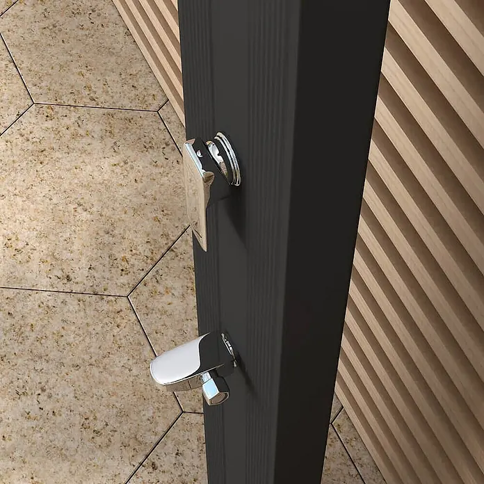 Home Deluxe Solardusche ATHEN - Höhe: 222 cm, Aluminium, Anthrazit, 30 l - Schwarzes Duschpaneel mit zwei verchromten Hebeln in modernem Duschbereich.