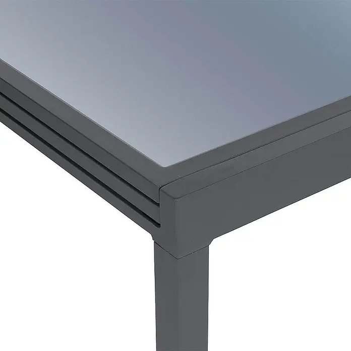 Home Deluxe Gartentisch VERANO - L x B x H: 75 x 90 x 180 cm, Anthrazit - Dunkelgraue Metalltischecke mit Glasplatte und klaren Linien.