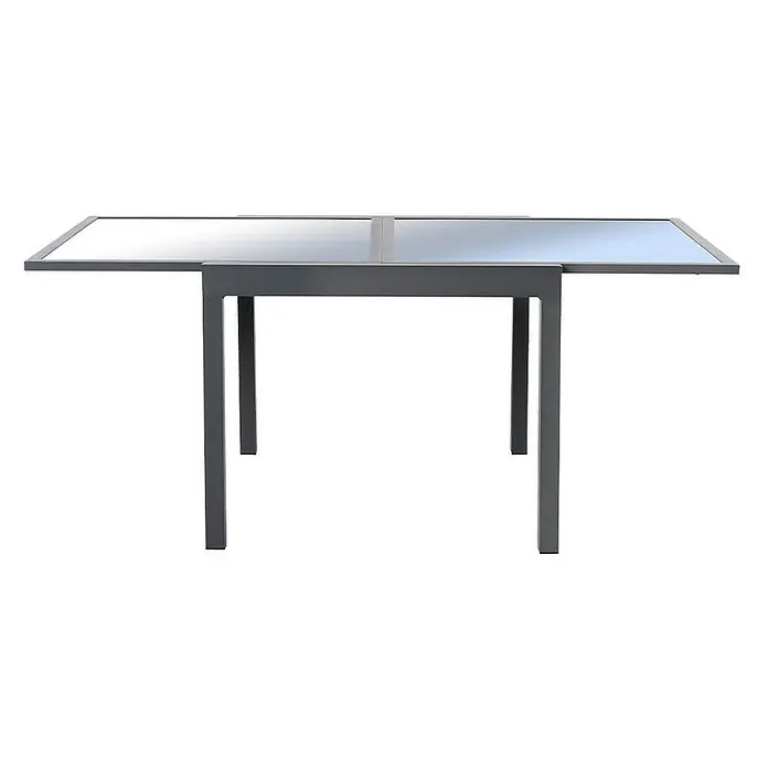 Home Deluxe Gartentisch VERANO - L x B x H: 75 x 90 x 180 cm, Anthrazit - Dunkelgrauer ausziehbarer Metalltisch mit transparenter Glasplatte.