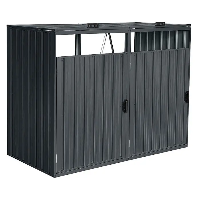Home Deluxe Mülltonnenbox CUBO - 2x 240L - Stahl, Anthrazit, Geeignet für Anzahl Mülltonnen: 2 Stk. - Dunkelgrauer Wellblech-Gartenschrank mit aufklappbarem Deckel und Doppeltüren.