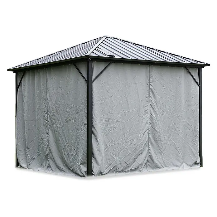 Home Deluxe Standard-Pavillon Seitenwand Vorhang AZUR - B x T: 270 x 270 cm, Farbe Gestell: Schwarz, Kunststoff - Dunkelgrauer Metallpavillon mit Wellblechdach und hellgrauen Stoff-Seitenwänden.