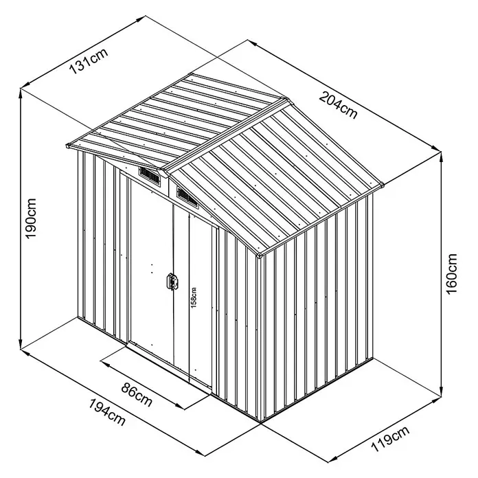 Home Deluxe Gerätehaus BOHIO L (B x L x H) 204 x 131 x 186 cm - Außenbreite inkl. Dachüberstand: 204 cm, Außentiefe inkl. Dachüberstand: 131 cm, Stahl, Anthrazit - Metallgartenhaus mit Satteldach.