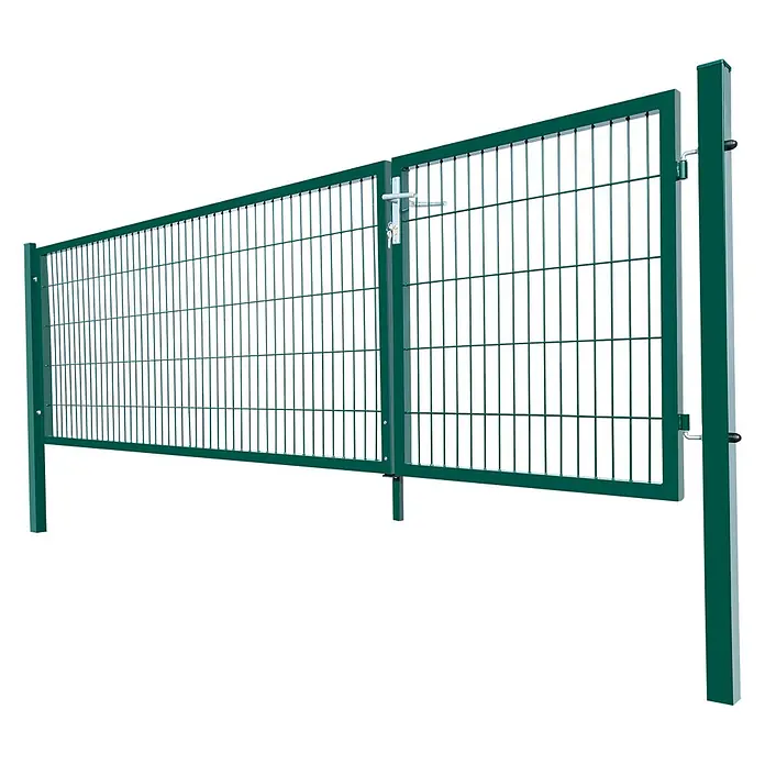 Home Deluxe Gartentor ADITUS - Grün, Stahl - Grüner Metallgitterzaun mit integriertem Tor.
