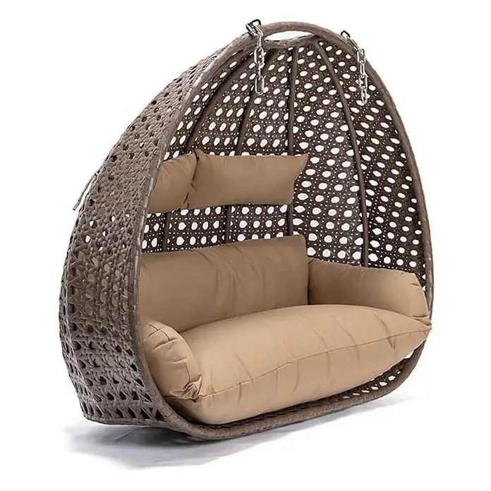 Home Deluxe Hängesessel TWIN Korb inkl. Kissen - L x B x H: 74 x 145 x 126 cm, Braun - Brauner Rattan-Hängesessel mit weichen beigen Kissen, ideal zum Entspannen.