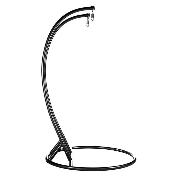 Home Deluxe Hängesesselgestell Gestell TORUS - Stahl, Schwarz - Schwarzer C-förmiger Metallständer mit rundem Fuß und zwei Federn zum Aufhängen einer Schaukel oder eines Stuhls.