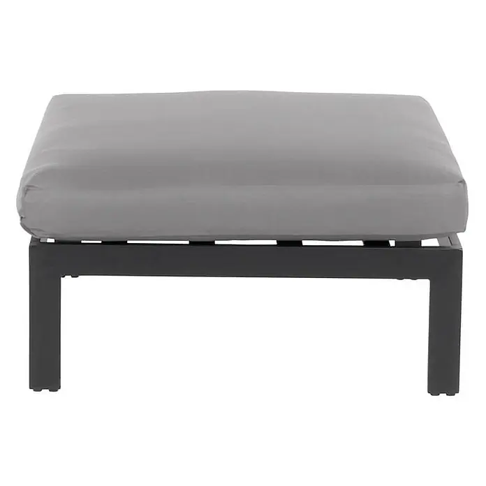 Home Deluxe Garten-Loungesessel RIO S -  - Grauer Outdoor-Hocker mit quadratischem Kissen und dunklem Metallrahmen.