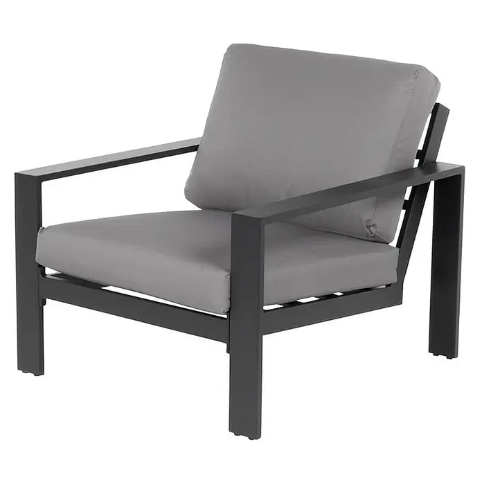Home Deluxe Garten-Loungesessel RIO S -  - Moderner dunkelgrauer Metall-Gartensessel mit hellgrauen Kissen.