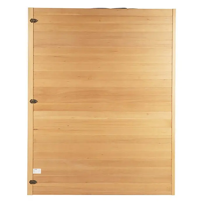 Home Deluxe Infrarotkabine REDSUN DELUXE XXL -  - Helle Holzplatte mit horizontalen Latten und drei dunklen Scharnieren auf der linken Seite.