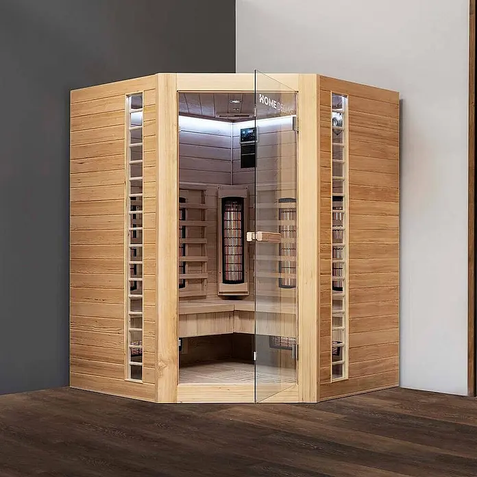 Home Deluxe Infrarotkabine REDSUN DELUXE XXL -  - Eck-Infrarotsauna aus Holz mit Glastür, für den Innenbereich.