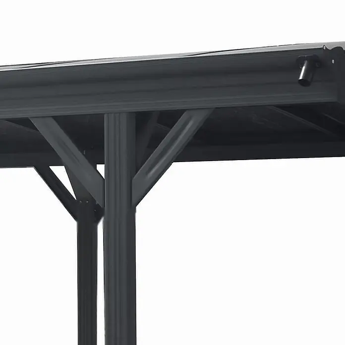 Home Deluxe Carport FALO Farbe: Anthrazit - Außenmaß inkl. Dachüberstand (B x T): 3 x 5,05 m, Einzelcarport, Anthrazit - Dunkelgraue Metall-Pavillon-Eckstruktur mit Pfosten, Streben, Dach und Rinne.