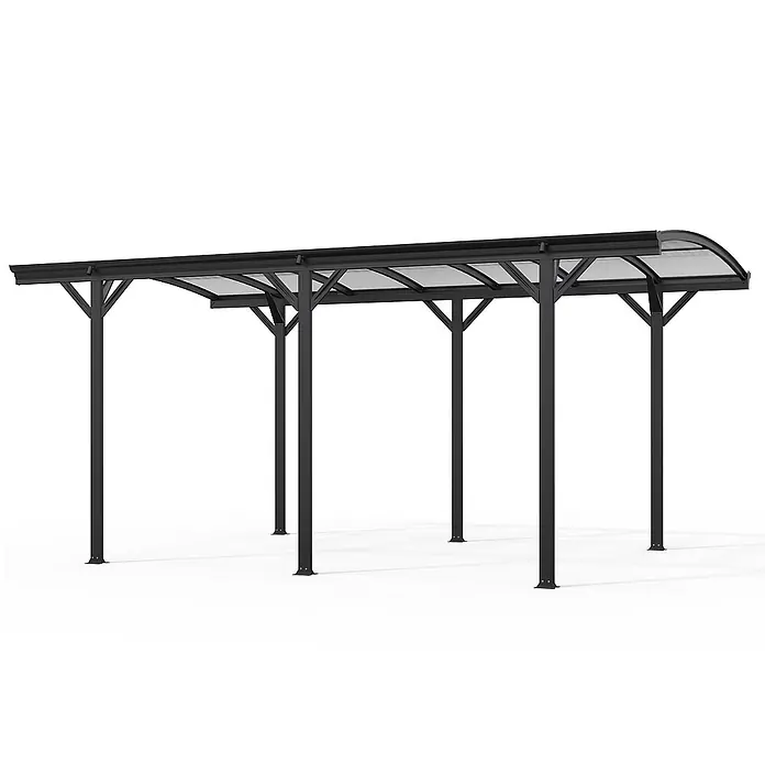 Home Deluxe Carport FALO Farbe: Anthrazit - Außenmaß inkl. Dachüberstand (B x T): 3 x 5,05 m, Einzelcarport, Anthrazit - Schwarzes Carport/Pergola mit Metallrahmen und transluzentem, gebogenem Dach.