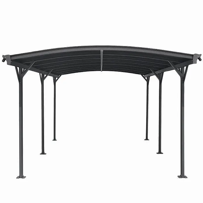 Home Deluxe Carport FALO Farbe: Anthrazit - Außenmaß inkl. Dachüberstand (B x T): 3 x 5,05 m, Einzelcarport, Anthrazit - Dunkelgraue Metall-Pergola mit gewölbtem Dach und Stützpfosten für den Außenschatten.