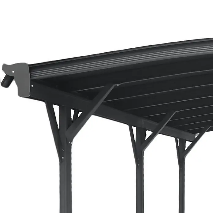 Home Deluxe Carport FALO Farbe: Anthrazit - Außenmaß inkl. Dachüberstand (B x T): 3 x 5,05 m, Einzelcarport, Anthrazit - Dunkelgraues Metall-Pergola-Dach mit Stützen und Regenrinne.