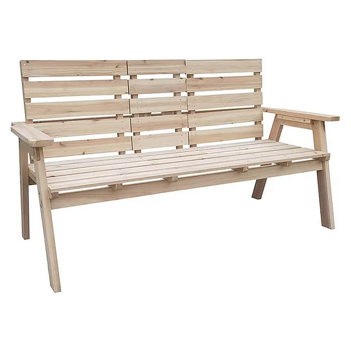 Home Deluxe Gartenbank REYA - Tannenholz, Holzfarbend, Klappbar - Helle Holzgartenbank mit Lattenrostsitz, Rückenlehne und Armlehnen.