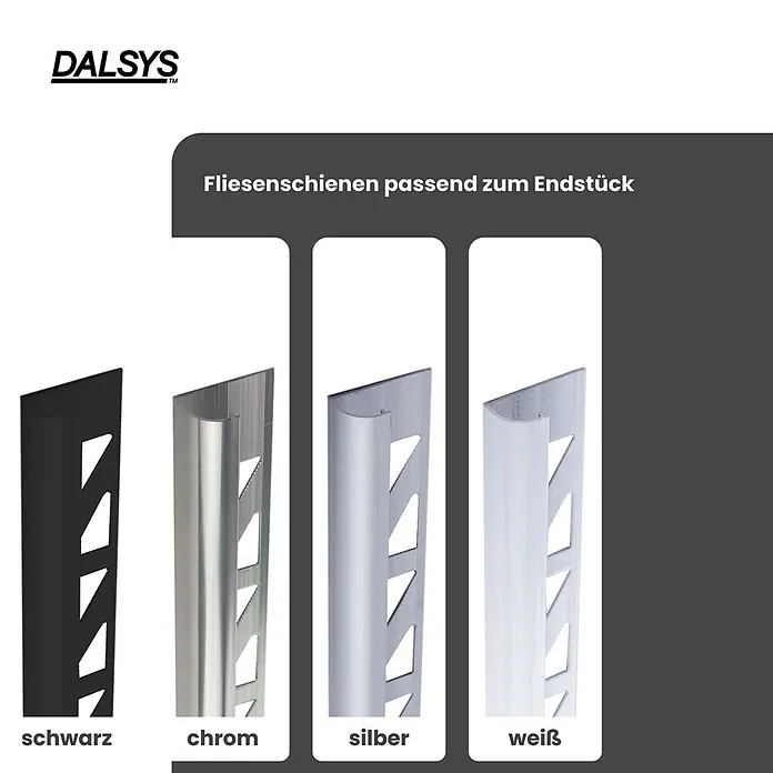 Dalsys Viertelkreis-Profil 12,5mm Außeneck Fliesenschiene Aluminium Schwarz - Aluminium, Schwarz - Fliesenschienen in Schwarz, Chrom, Silber und Weiß.