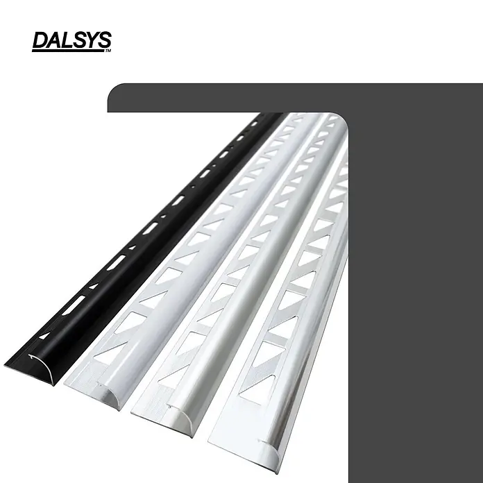 Dalsys Viertelkreis-Profil 5x Fliesenschiene 2,5m x 10mm Aluminium Schwarz - Aluminium, Schwarz - Aluminium-Fliesenprofile in Schwarz, Weiß und Silber mit perforierten Kanten für sichere Fliesenverlegung.
