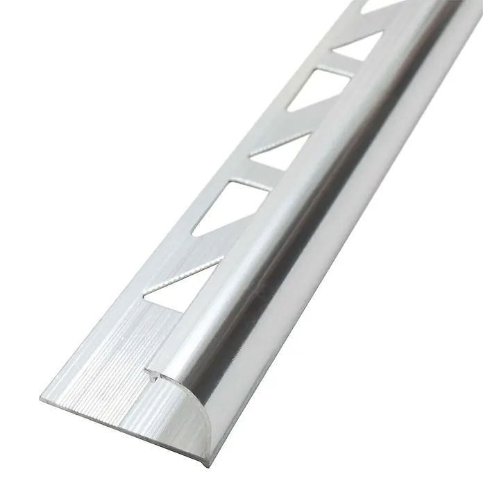 Dalsys Viertelkreis-Profil 2,5m Fliesenschiene 8mm Aluminium Silber - Aluminium, Silber - Silberfarbene Metall-Fliesenleiste mit abgerundeter Kante und perforiertem Fuß.