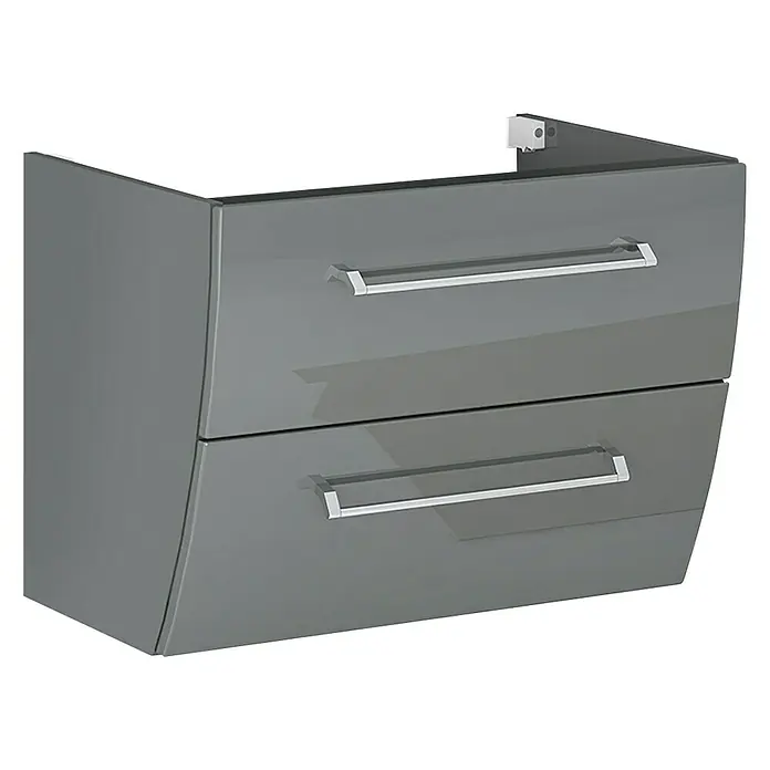 Camargue Orion Waschtischunterschrank - 70,5 x 51 x 52,5 cm, Anthrazit - Ein grauer Waschtischunterschrank mit zwei Schubladen und eleganten Griffen. Der Unterschrank ist für ein modernes Badezimmer konzipiert.