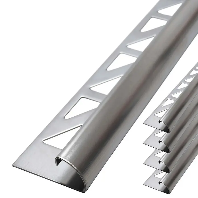Dalsys Viertelkreis-Profil 5x Fliesenschiene 2,5m x 10mm Viertelkreis Edelstahl Gebürstet - Edelstahl, Silber - Gebürstete Edelstahlfliesenschiene mit abgerundeter Kante und perforiertem Flansch zur einfachen Montage.