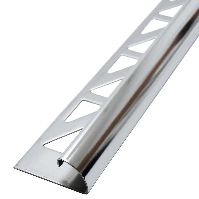 Dalsys Viertelkreis-Profil 2,5m Fliesenschiene 8mm Viertelkreis Edelstahl Poliert - Edelstahl, Silber - Glänzendes Chrom-Fliesenprofil mit abgerundeter Kante und gelochter Rückseite, zur sicheren Fliesenmontage.