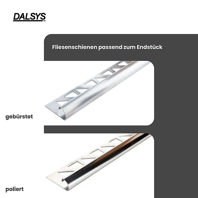 Dalsys Viertelkreis-Profil 10mm Außeneck Fliesenschiene Edelstahl Poliert - Edelstahl, Silber - Gebürstete und polierte Metallfliesenprofile für saubere Fliesenabschlüsse.