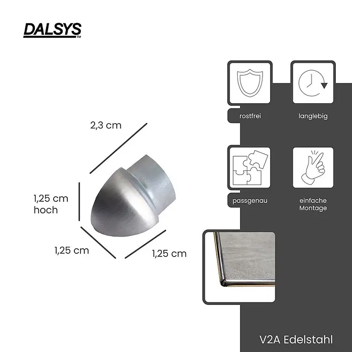 Dalsys Viertelkreis-Profil 5x Außeneck Fliesenschiene 12,5mm Edelstahl Gebürstet - Edelstahl, Silber - Abgerundetes V2A Edelstahl Eckstück (1,25 cm hoch) für Leisten.