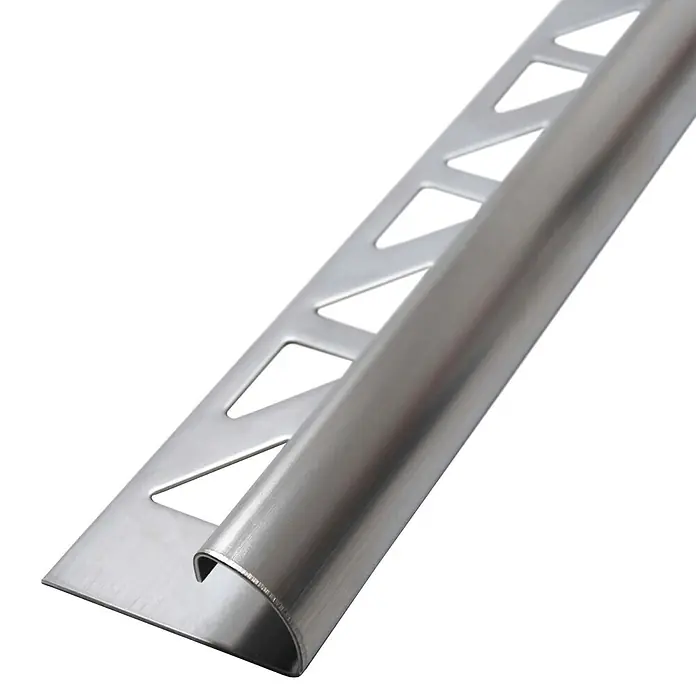 Dalsys Viertelkreis-Profil 2,5m Fliesenschiene 8mm Viertelkreis Edelstahl Gebürstet - Edelstahl, Silber - Gebürstete Edelstahl-Viertelstabfliesenschiene mit Lochsteg.
