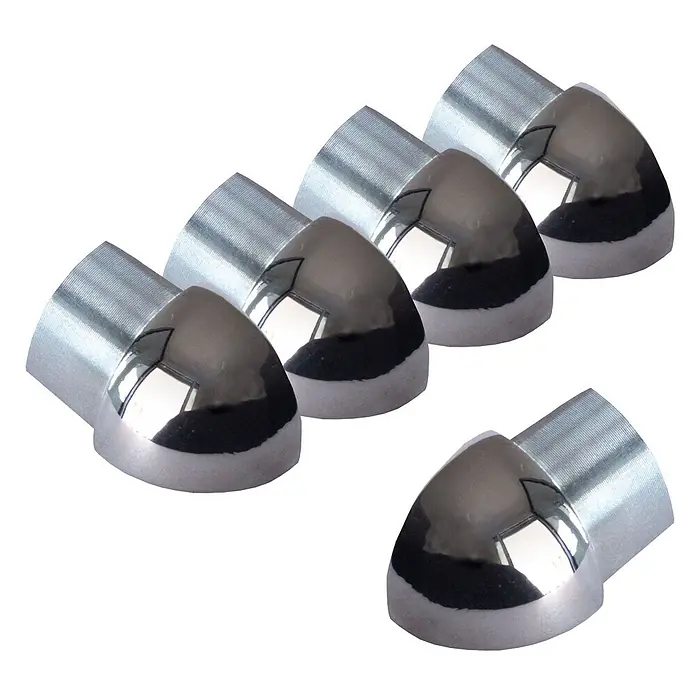 Dalsys Viertelkreis-Profil 5x Außeneck Fliesenschiene 10mm Edelstahl Poliert - Edelstahl, Silber - Sechs glänzende, verchromte 90-Grad-Rohrbogen, nützlich für Sanitär- oder Geländerverbindungen.