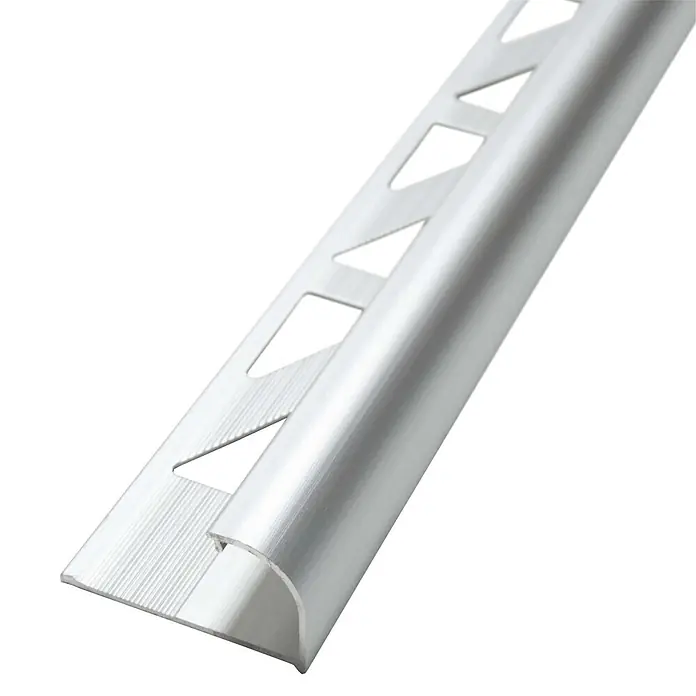 Dalsys Viertelkreis-Profil 2,5m Fliesenschiene 8mm Aluminium Chrom - Aluminium, Silber - Silbernes Aluminium-Fliesenprofil mit runder Kante und perforiertem Steg zur Verlegung.
