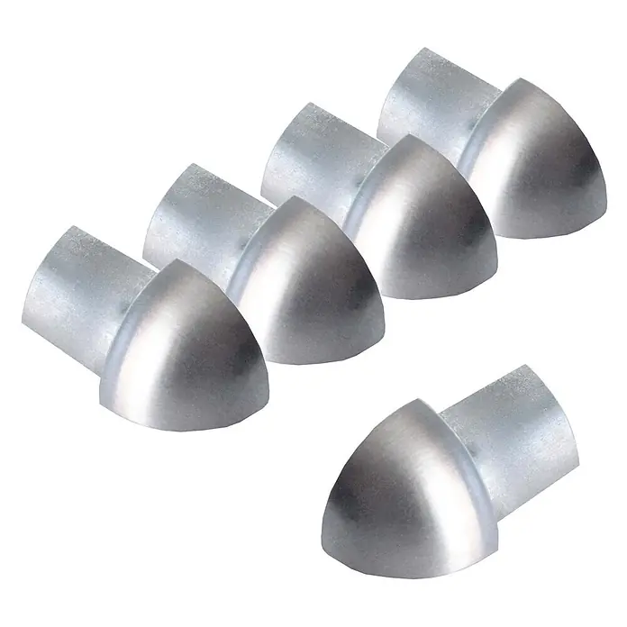 Dalsys Viertelkreis-Profil 5x Außeneck Fliesenschiene 8mm Edelstahl Gebürstet - Edelstahl, Silber - Set aus sieben gebürsteten Metalleckenschützern.