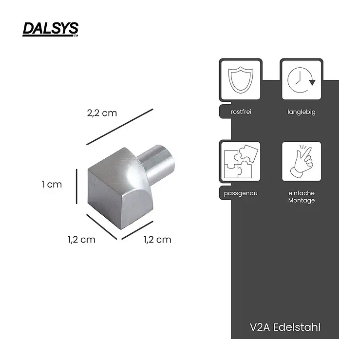 Dalsys Viertelkreis-Profil 5x Inneneck 10mm Fliesenschiene Viertelkreis Edelstahl Gebürstet - Edelstahl, Silber - L-förmiger V2A Edelstahl Eckverbinder, 2,2 x 1,2 x 1 cm, rostfrei und langlebig.