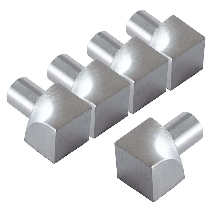 Dalsys Viertelkreis-Profil 5x Inneneck 10mm Fliesenschiene Viertelkreis Edelstahl Gebürstet - Edelstahl, Silber - Sechs gebürstete, silberfarbene Metall-Möbelknöpfe mit quadratischer Front und zylindrischem Sockel.
