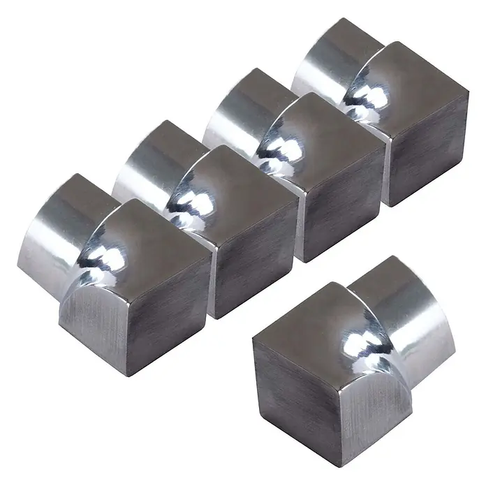 Dalsys Viertelkreis-Profil 5x Inneneck 12,5mm Fliesenschiene Viertelkreis Edelstahl Poliert - Edelstahl, Silber - Acht glänzende, polierte 90-Grad-Rohrbogen aus Metall, vermutlich für Vierkantrohre.