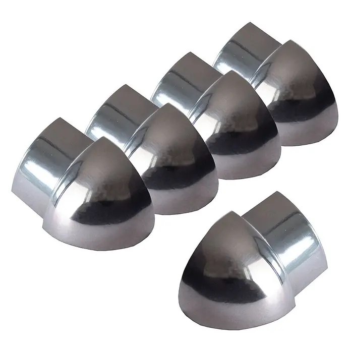 Dalsys Viertelkreis-Profil 5x Außeneck Fliesenschiene 12,5mm Edelstahl Poliert - Edelstahl, Silber - Acht glänzende, silberfarbene Eckenschoner aus Metall.
