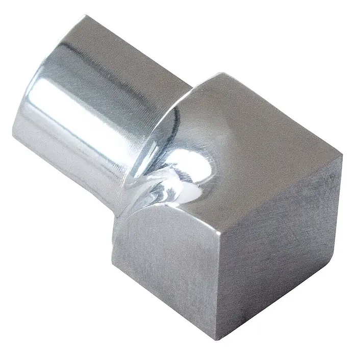 Dalsys Viertelkreis-Profil 8mm Inneneck Fliesenschiene Viertelkreis Edelstahl Poliert - Edelstahl, Silber - Poliertes Metallbauteil, zylindrisch an einem Ende, übergehend in einen Vierkant, mit geschwungener Verbindung.
