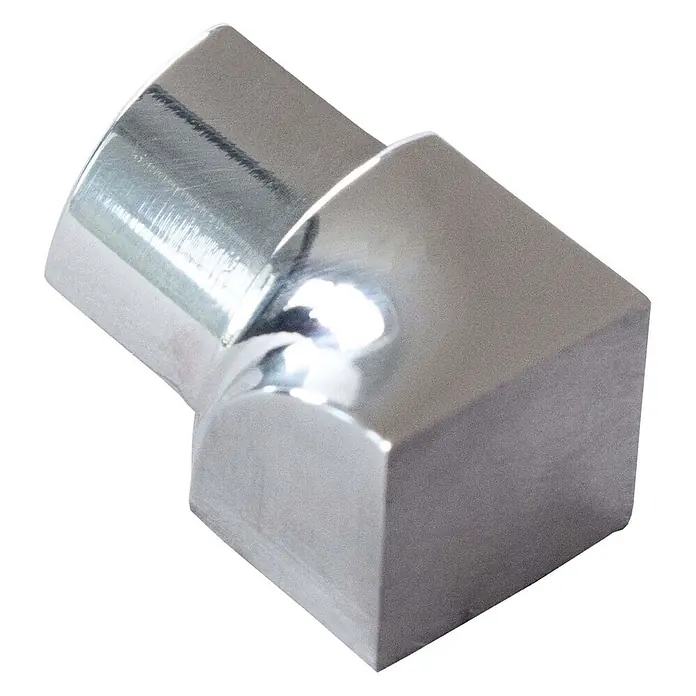 Dalsys Viertelkreis-Profil 10mm Inneneck Fliesenschiene Viertelkreis Edelstahl Poliert - Edelstahl, Silber - Winkelverbinder aus glänzendem Metall, zylindrisch an einem Ende, rechteckig am anderen.