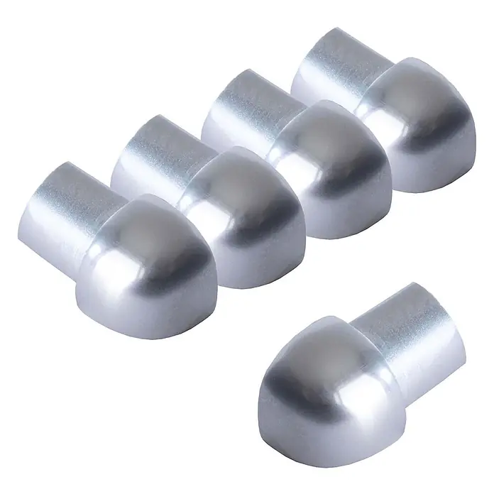 Dalsys Viertelkreis-Profil 5x Außeneck Fliesenschiene 8mm Aluminium Chrom - Aluminium, Silber - Set aus sechs silberfarbenen Metalleckkappen.