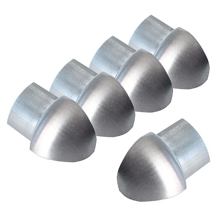 Dalsys Viertelkreis-Profil 5x Außeneck Fliesenschiene 10mm Edelstahl Gebürstet - Edelstahl, Silber - Set aus mehreren silbernen gebürsteten Metallecken.