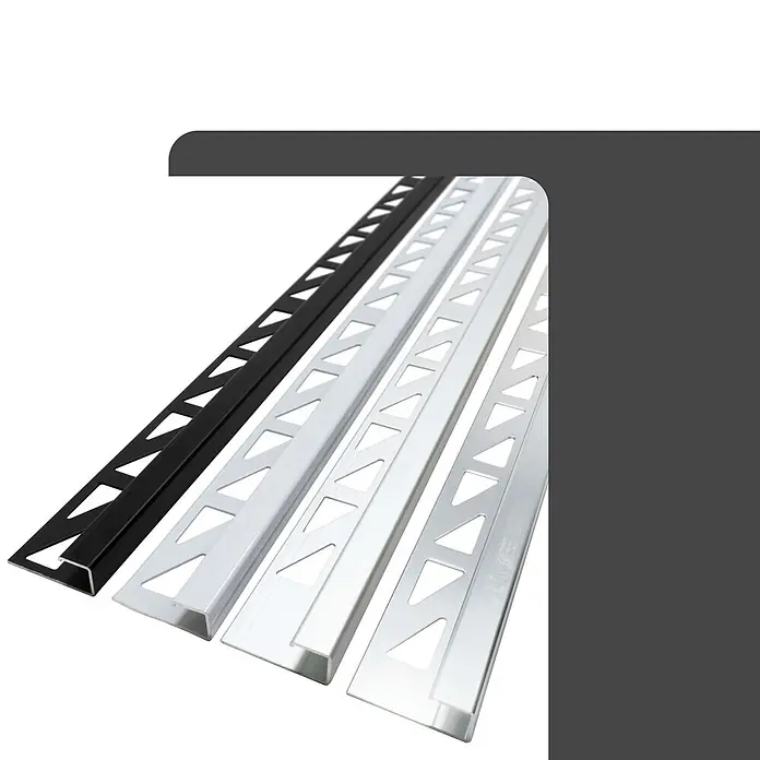 Dalsys Fliesenprofil 2,5m Fliesenschiene 8mm Eckprofil Aluminium Schwarz - Aluminium, Schwarz, 250 x 8 cm - Schwarze und silberne Aluminium-Fliesenprofile mit dreieckigen Aussparungen.