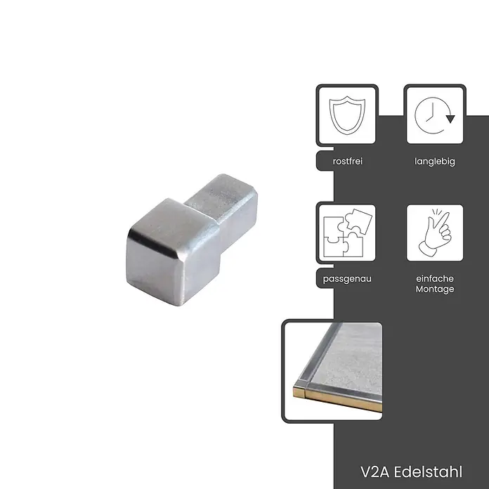 Dalsys Quadroprofil 5x Endstück 12,5mm Quadratprofil Edelstahl Gebürstet - Edelstahl, Silber - Silbernes V2A-Edelstahl-Eckstück für Profilsysteme.