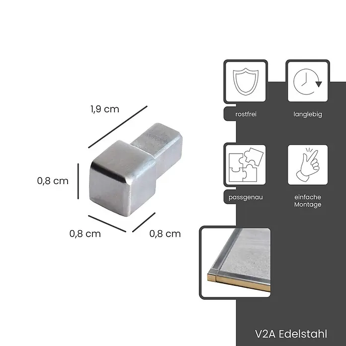 Dalsys Quadroprofil 5x Endstück 8mm Quadratprofil Edelstahl Gebürstet - Edelstahl, Silber - Eckprofil aus V2A Edelstahl, 1,9x0,8x0,8 cm, rostfrei und langlebig für einfache, passgenaue Montage.