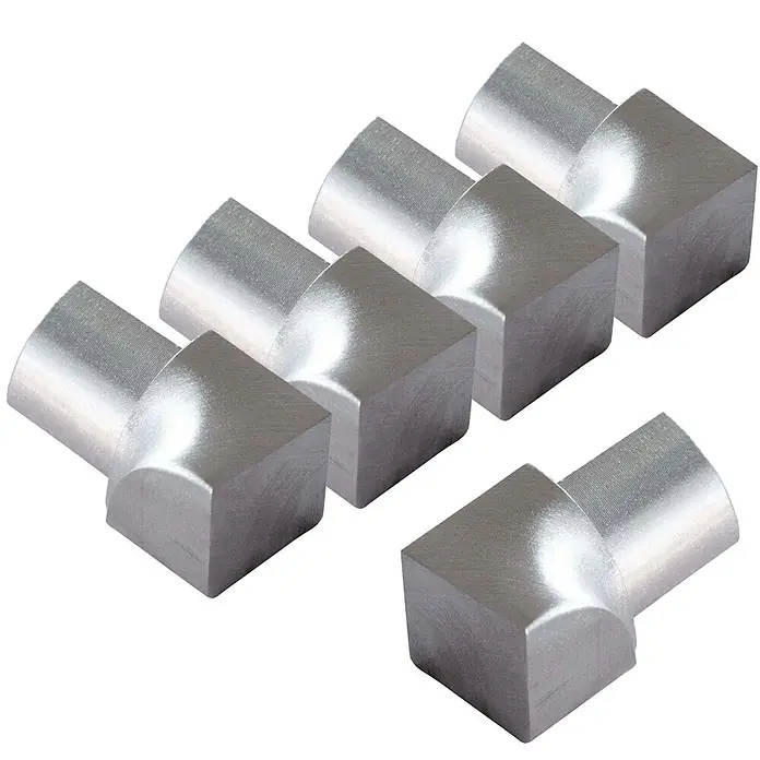 Dalsys Viertelkreis-Profil 5x Inneneck 8mm Fliesenschiene Viertelkreis Edelstahl Gebürstet - Edelstahl, Silber - Sechs gebürstete Metall-Möbelfüße oder -kappen in quadratischer Form.