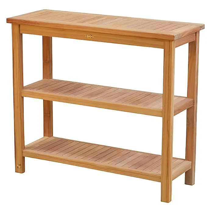 Kai Wiechmann Garten-Stehtisch - L x B x H: 100 x 38 x 88 cm, Teakholz, Rechteckig, Braun - Konsole aus natürlichem Teakholz mit drei Lattenregalen.