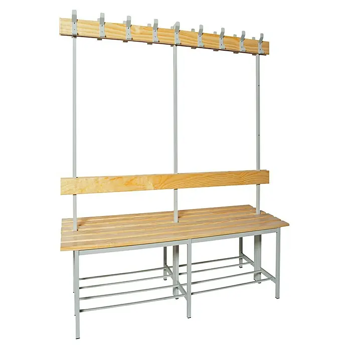 Simonrack Simonlocker Umkleide-Sitzbank SR 8/1000 - L x B x H: 67 x 100 x 160 cm - Garderobenbank mit Rückenlehne und Hakenleiste für Umkleideräume. Robuste Konstruktion mit Holzsitzen und Metallgestell.